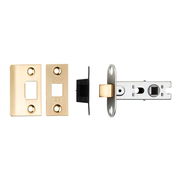 BTL25SB  065mm [044mm]  Satin Brass  Economy Tubular Latch With Square Forend & Striker