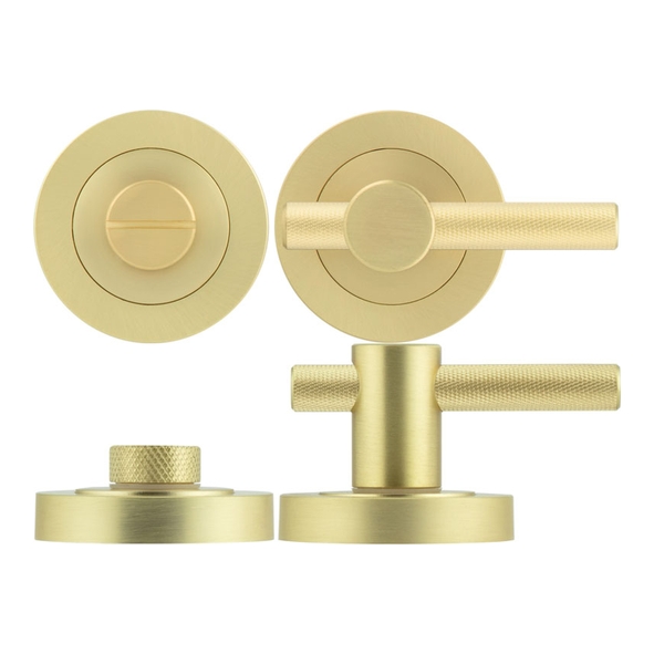 JV855SB  Satin Brass  Jedo Knurled Bathroom Turn With Release