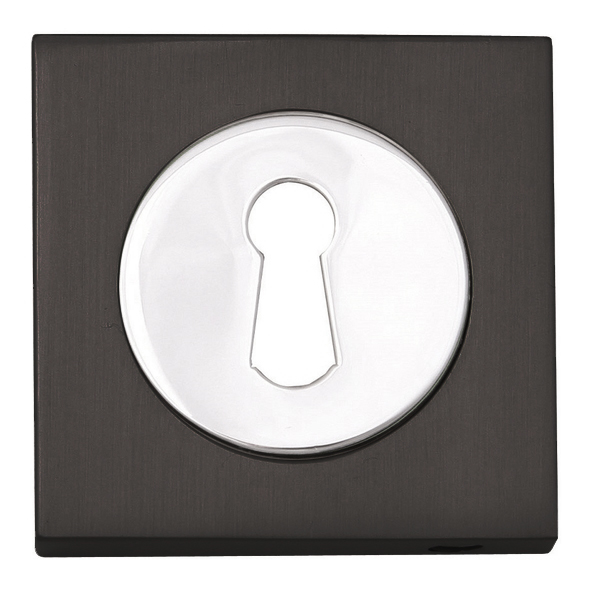 FGSESC-GMG  Black / Polished Nickel  Fortessa Square Mortice Key Escutcheons