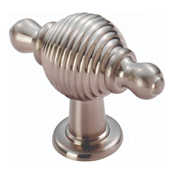 FTD600RSN • 70 x 26 x 46mm • Satin Nickel • Fingertip Design Reeded With Finials Cabinet Knob