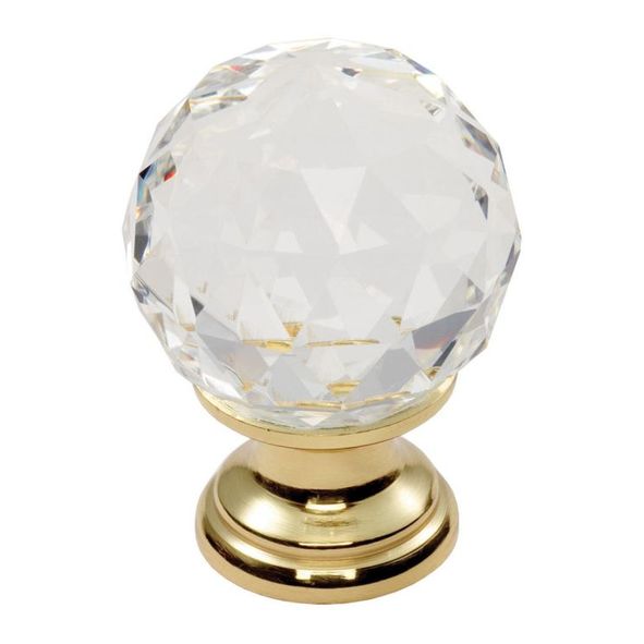 FTD670BCTB • 30 x 21 x 43mm • Polished Brass / Clear • Fingertip Design Faceted Lead Crystal Cabinet Knob