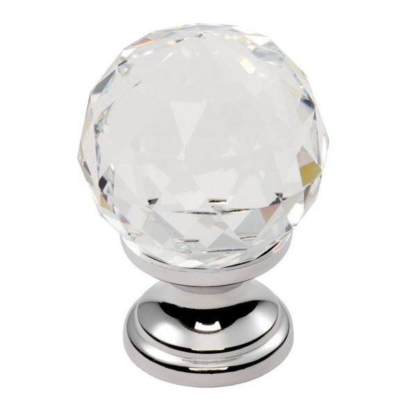 FTD670DCTC • 40 x 23 x 51mm • Polished Chrome / Clear • Fingertip Design Faceted Lead Crystal Cabinet Knob