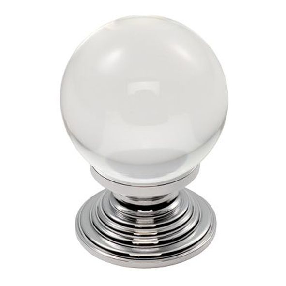 FTD690BCTC • 34 x 28 x 46mm • Polished Chrome / Clear • Fingertip Design Ball Lead Crystal Cabinet Knob
