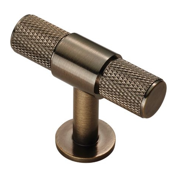 FTD701AB  50 x 13 x 40mm  Antique Brass  Fingertip Design Knurled T-Bar Cabinet Knob