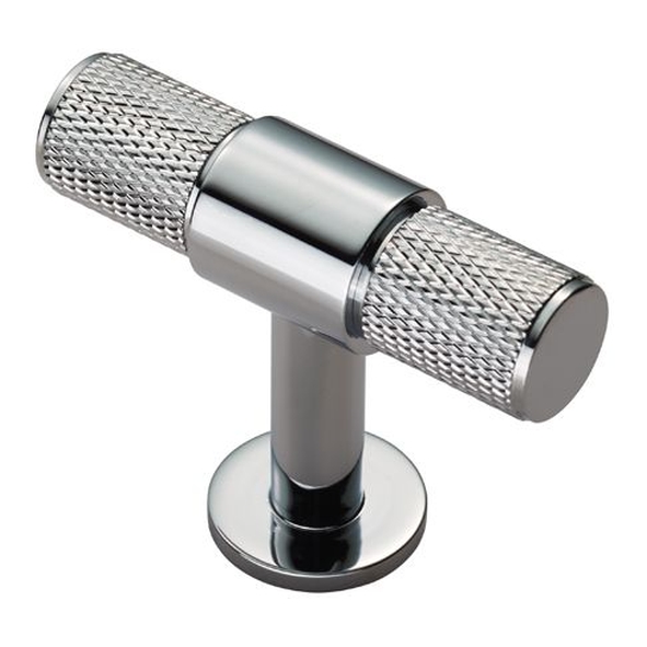 FTD701CP • 50 x 13 x 40mm • Polished Chrome • Fingertip Design Knurled T-Bar Cabinet Knob