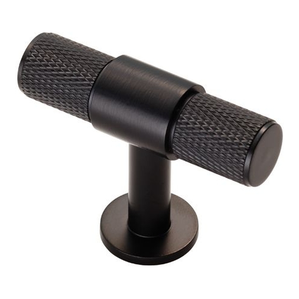 FTD701MB  50 x 13 x 40mm  Matt Black  Fingertip Design Knurled T-Bar Cabinet Knob