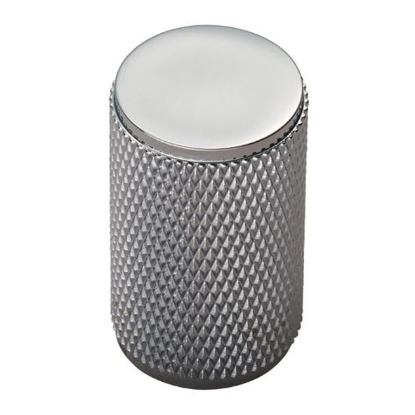 FTD702CP • 18 x 30mm • Polished Chrome • Fingertip Design Knurled Cylindrical Cabinet Knob