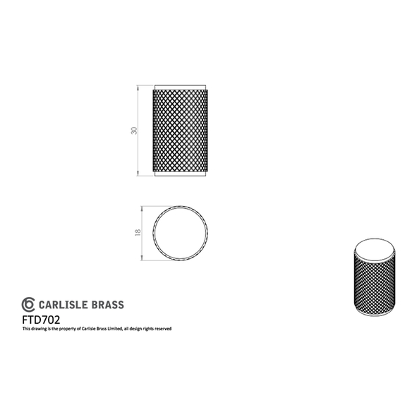 FTD702MB • 18 x 30mm • Matt Black • Fingertip Design Knurled Cylindrical Cabinet Knob