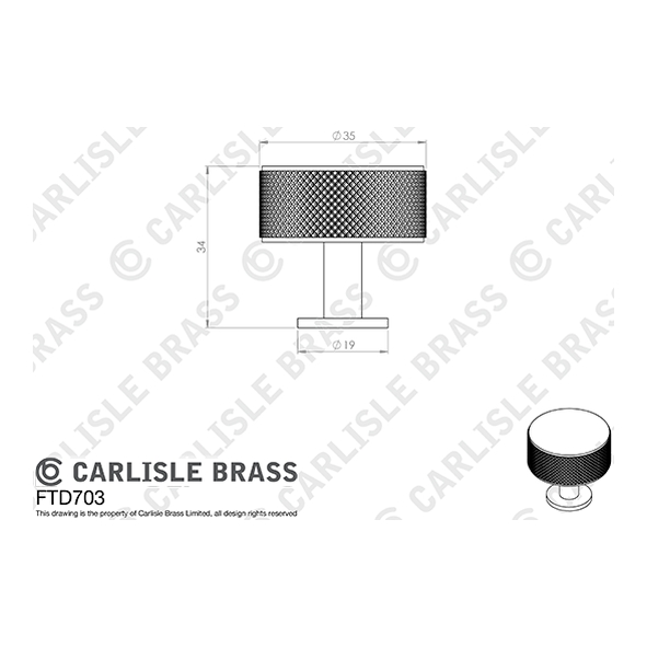 FTD703SB • 35 x 34mm • Satin Brass • Fingertip Design Knurled Radio Cabinet Knob