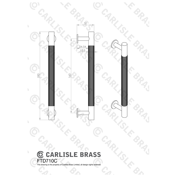 FTD710CMB • 160 c/c x 190 x 12 x 36mm • Matt Black • Fingertip Design Lines Cabinet Pull Handle