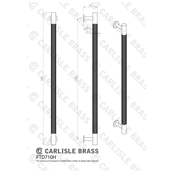 FTD710HSB • 320 c/c x 350 x 12 x 36mm • Satin Brass • Fingertip Design Lines Cabinet Pull Handle