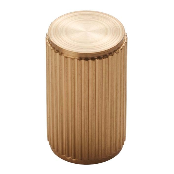 FTD712SB • 18 x 30mm • Satin Brass • Fingertip Design Lines Cylindrical Cabinet Knob