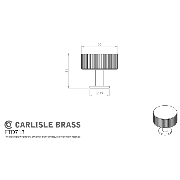 FTD713SB • 35 x 34mm • Satin Brass • Fingertip Design Lines Radio Cabinet Knob