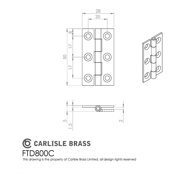 FTD800CAB • 50 x 28 x 1.5mm • Antique Brass • Fingertip Design Small Cabinet Butt Hinges