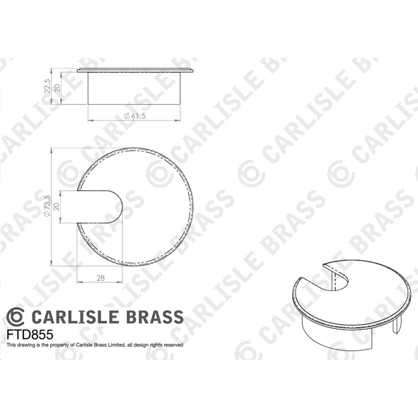 FTD855EB • Brassed • Fingertip Design 73.5mm Ø Zinc Alloy Cable Port