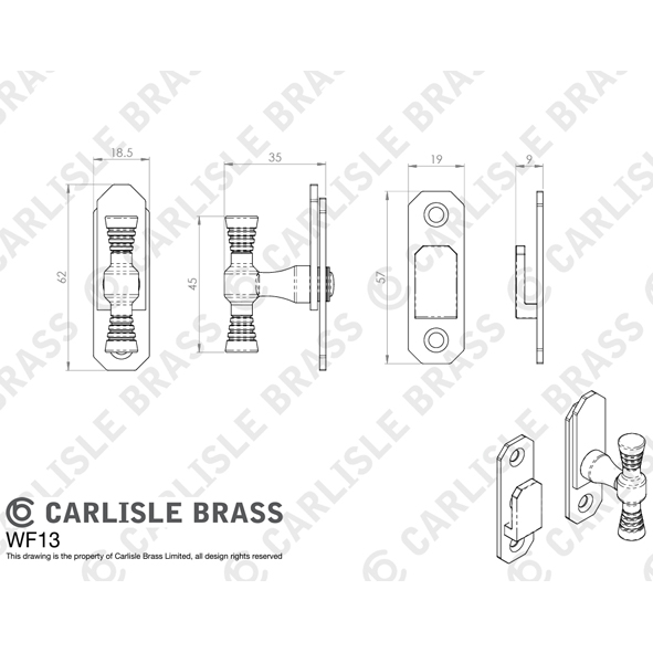 WF13CP • 57 x 19mm • Polished Chrome • Carlisle Brass Shutter Fastener