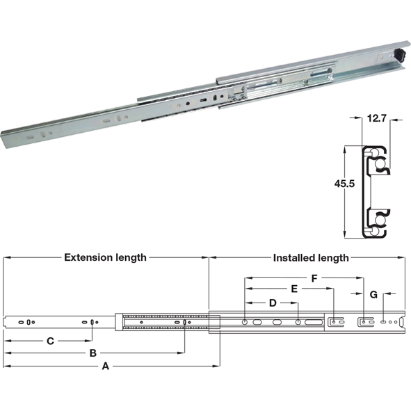 45kg Full Extension Side Mount Drawer Runners (Zinc Plated)
