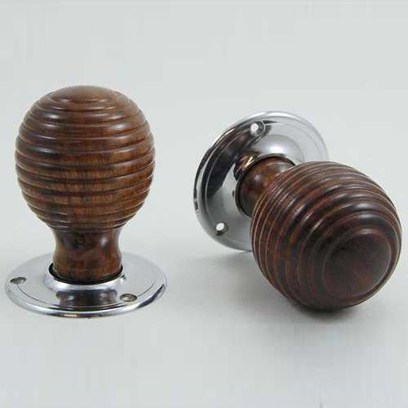 DKF081DWC-CP • Rosewood / Chrome • Timber Beehive Knobs On Round Roses