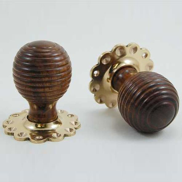 DKF081DWF-PBL • Rosewood / Lacquered Brass • Timber Beehive Knobs On Daisy Roses