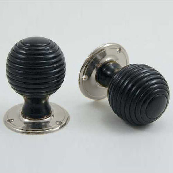 DKF081MXC-SNP  Ebony / Satin Nickel  Timber Beehive Knobs On Round Roses