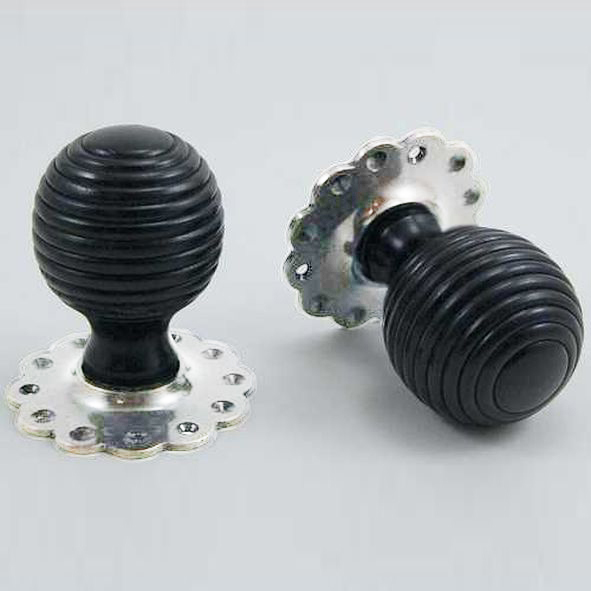 DKF081MXF-CP  Ebony / Chrome  Timber Beehive Knobs On Daisy Roses