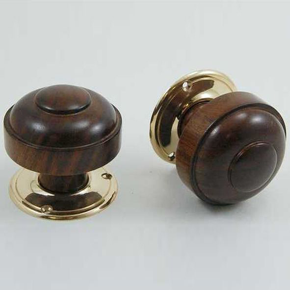 DKF082DWC-PBL • Rosewood / Lacquered Brass • Timber Ruskin Knobs On Round Roses