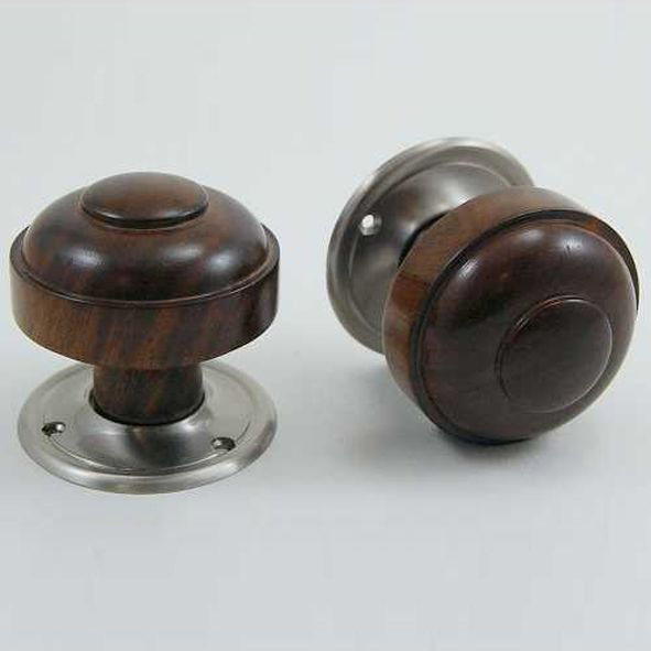 DKF082DWC-SNP  Rosewood / Satin Nickel  Timber Ruskin Knobs On Round Roses