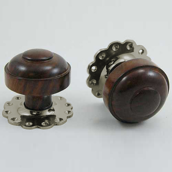 DKF082DWF-SNP  Rosewood / Satin Nickel  Timber Ruskin Knobs On Daisy Roses