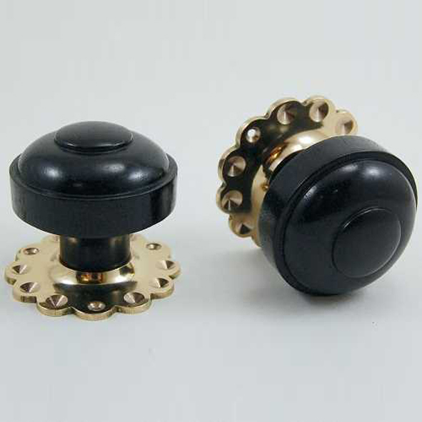 DKF082MXF-PBL  Ebony / Lacquered Brass  Timber Ruskin Knobs On Daisy Roses