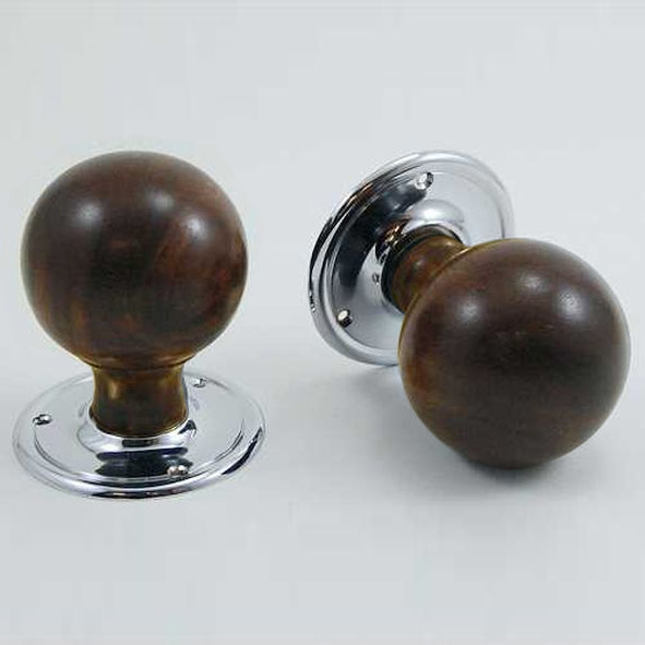 DKF084DWC-CP • Rosewood / Chrome • Timber Sphere Knobs On Round Roses