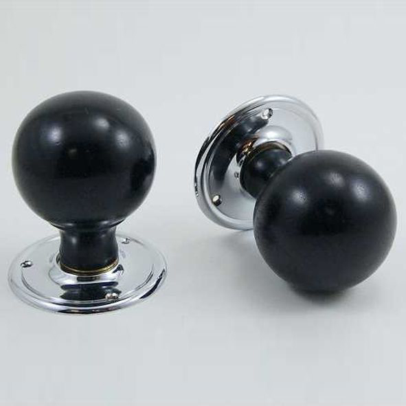 DKF084MXC-CP • Ebony / Chrome • Timber Sphere Knobs On Round Roses