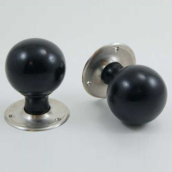 DKF084MXC-SNP  Ebony / Satin Nickel  Timber Sphere Knobs On Round Roses