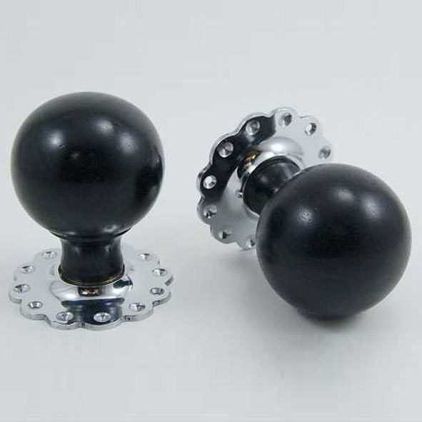 DKF084MXF-CP  Ebony / Chrome  Timber Sphere Knobs On Daisy Roses