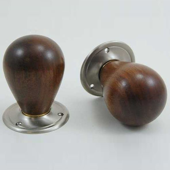 DKF085DWC-SNP  Rosewood / Satin Nickel  Timber Tulip Knobs On Round Roses