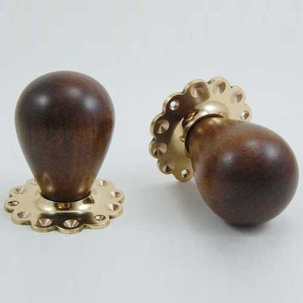 DKF085DWF-PBL  Rosewood / Lacquered Brass  Timber Tulip Knobs On Daisy Roses