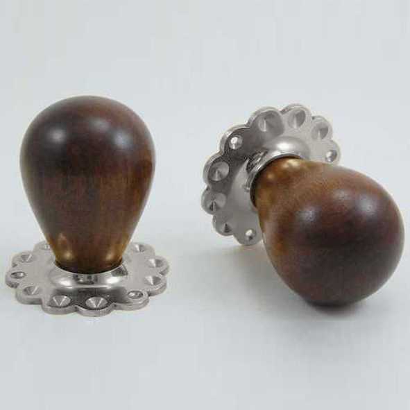 DKF085DWF-SNP  Rosewood / Satin Nickel  Timber Tulip Knobs On Daisy Roses