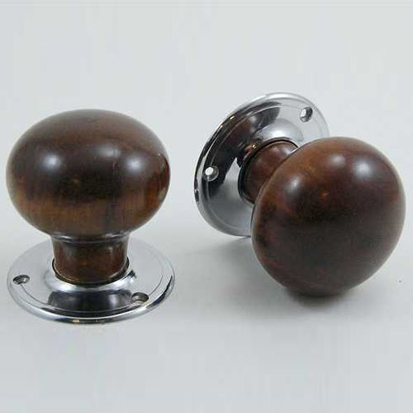 DKF091DWC-CP • Rosewood / Chrome • Timber Mushroom Knobs On Round Roses