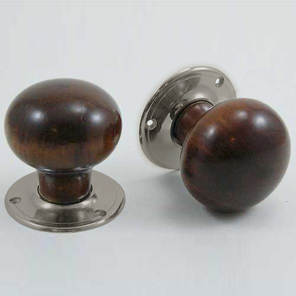 DKF091DWC-SNP  Rosewood / Satin Nickel  Timber Mushroom Knobs On Round Roses