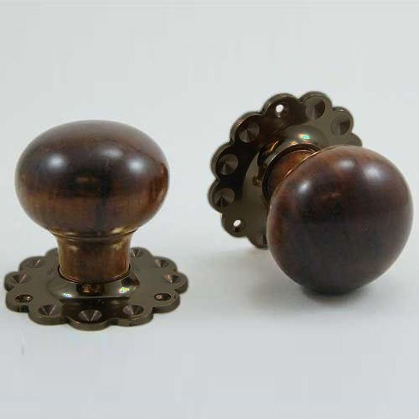 DKF091DWF-IBM  Rosewood / Bronze  Timber Mushroom Knobs On Daisy Roses