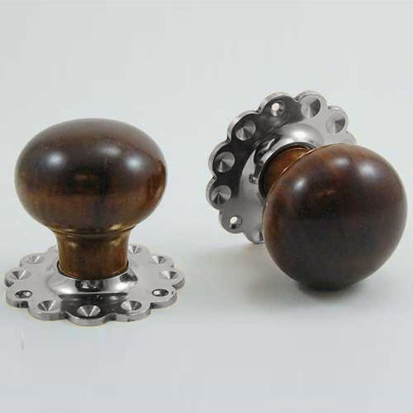 DKF091DWF-CP  Rosewood / Chrome  Timber Mushroom Knobs On Daisy Roses