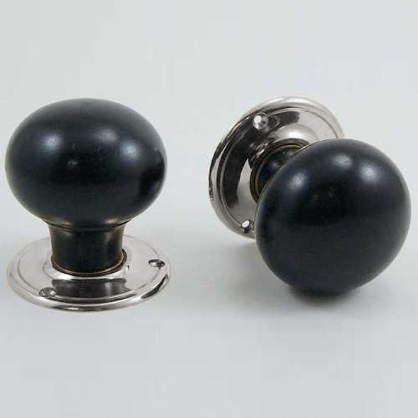 DKF091MXC-CP  Ebony / Chrome  Timber Mushroom Knobs On Round Roses