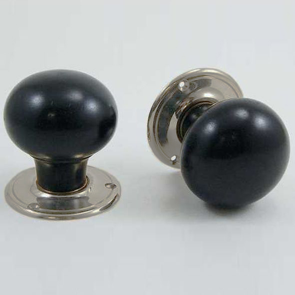 DKF091MXC-SNP  Ebony / Satin Nickel  Timber Mushroom Knobs On Round Roses