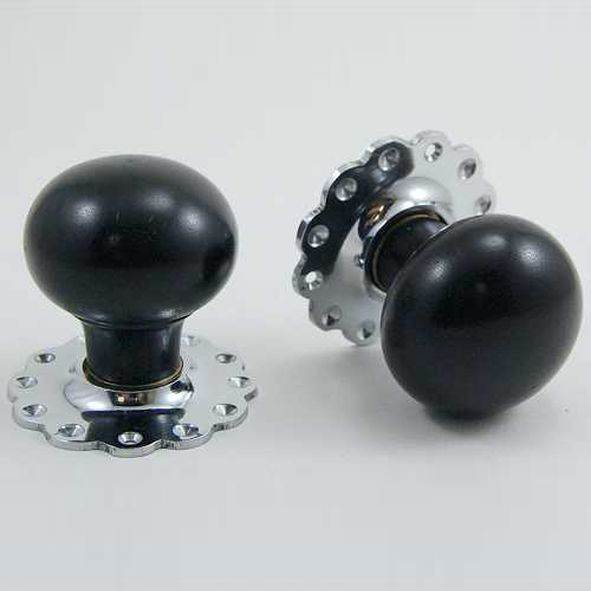 DKF091MXF-CP  Ebony / Chrome  Timber Mushroom Knobs On Daisy Roses