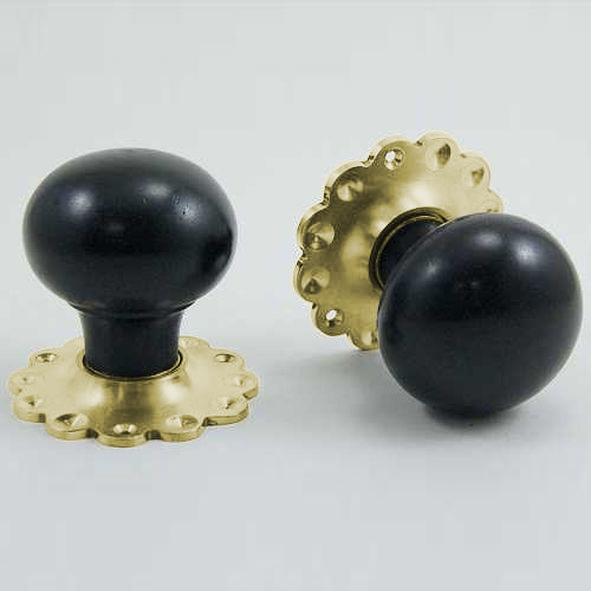 DKF091MXF-PBL  Ebony / Lacquered Brass  Timber Mushroom Knobs On Daisy Roses