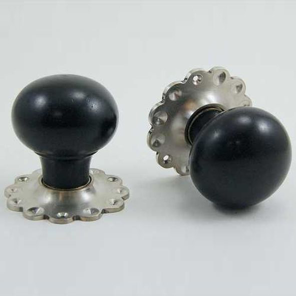 DKF091MXF-SNP  Ebony / Satin Nickel  Timber Mushroom Knobs On Daisy Roses