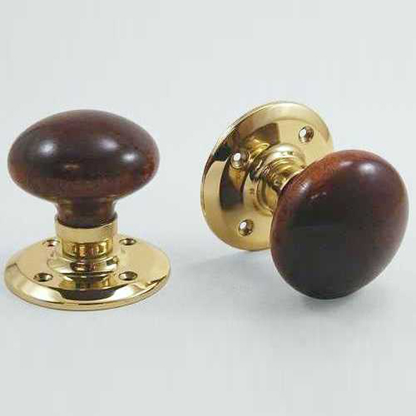 DKF270DWC-PBL  Rosewood / Lacquered Brass  Timber Bun Knobs On Round Roses