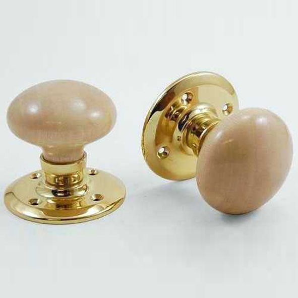DKF270PIC-PBL  Pine / Lacquered Brass  Timber Bun Knobs On Round Roses