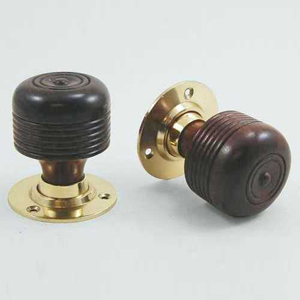 DKF615DWC-PBL  Rosewood / Lacquered Brass  Timber Cottage Knobs On Round Roses