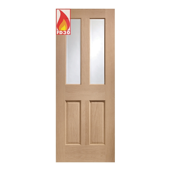 XL Joinery Internal Unfinished Oak Malton FD30 Fire Doors [Clear Bevelled Glass]