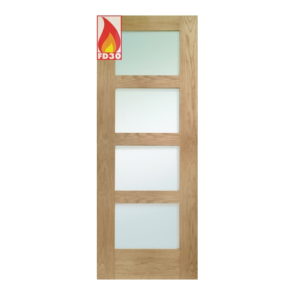 GOSHA4L33C-FD  1981 x 838 x 44mm [33]  Internal Unfinished Oak Shaker 4 Light FD30 Fire Door [Clear Glazed]